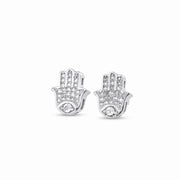 King Of Bling's Stud 925 White Sterling Silver 0.15ct Diamond Women's & Men's Hamsha Earrings KING OF BLINGS