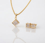 King of Bling's 925Yellow Silver 0.33CT Genuine Diamond Kite Shape Medallion Pendant&Earring Set King of Blings
