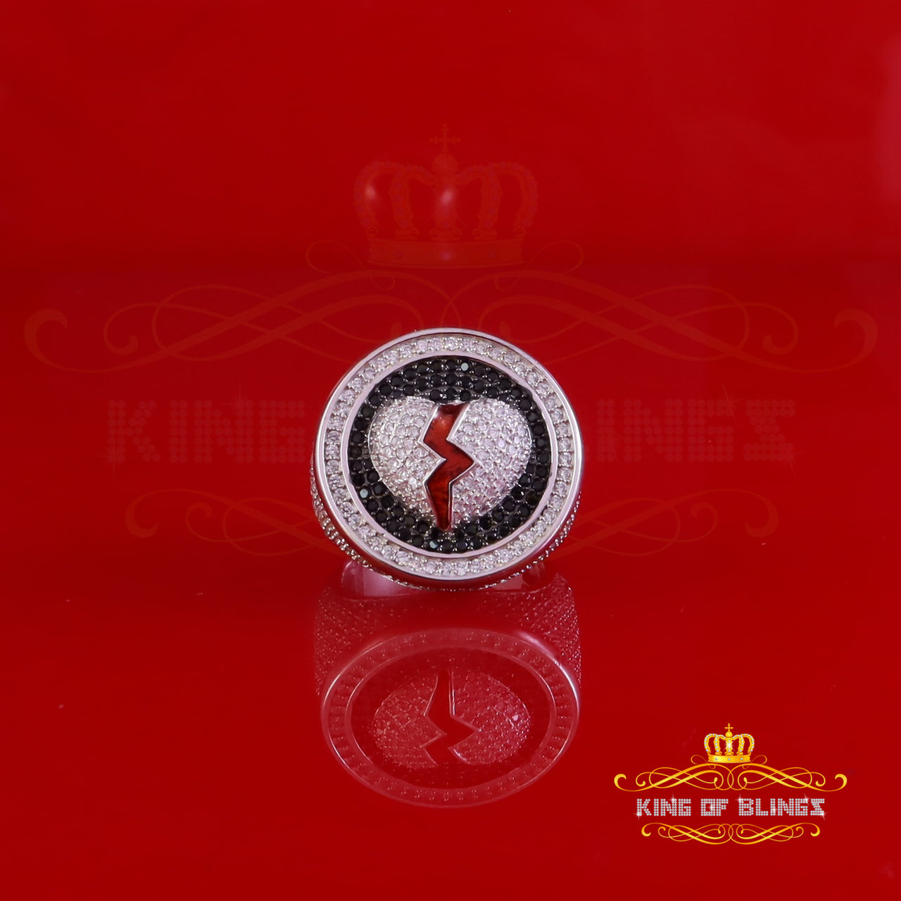 King Of Bling's11.64ct Cubic Zirconia White silver Broken Heart Band Cocktail Ring Size 10.5