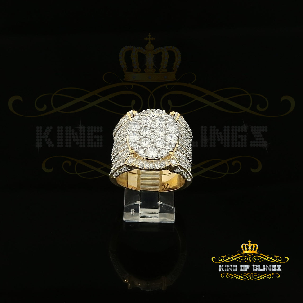King Of Bling's 925 Yellow Silver Cubic Zirconia 18.25ct Men's Adjustable Ring From SZ 11 to 13 KING OF BLINGS