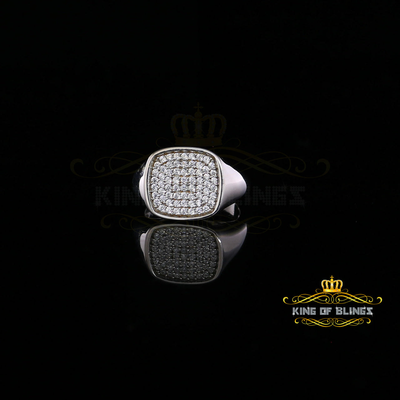 King Of Bling's925 Sterling White Silver Square-Shape 0.25ct Cubic Zirconia Womens Ring Size 8
