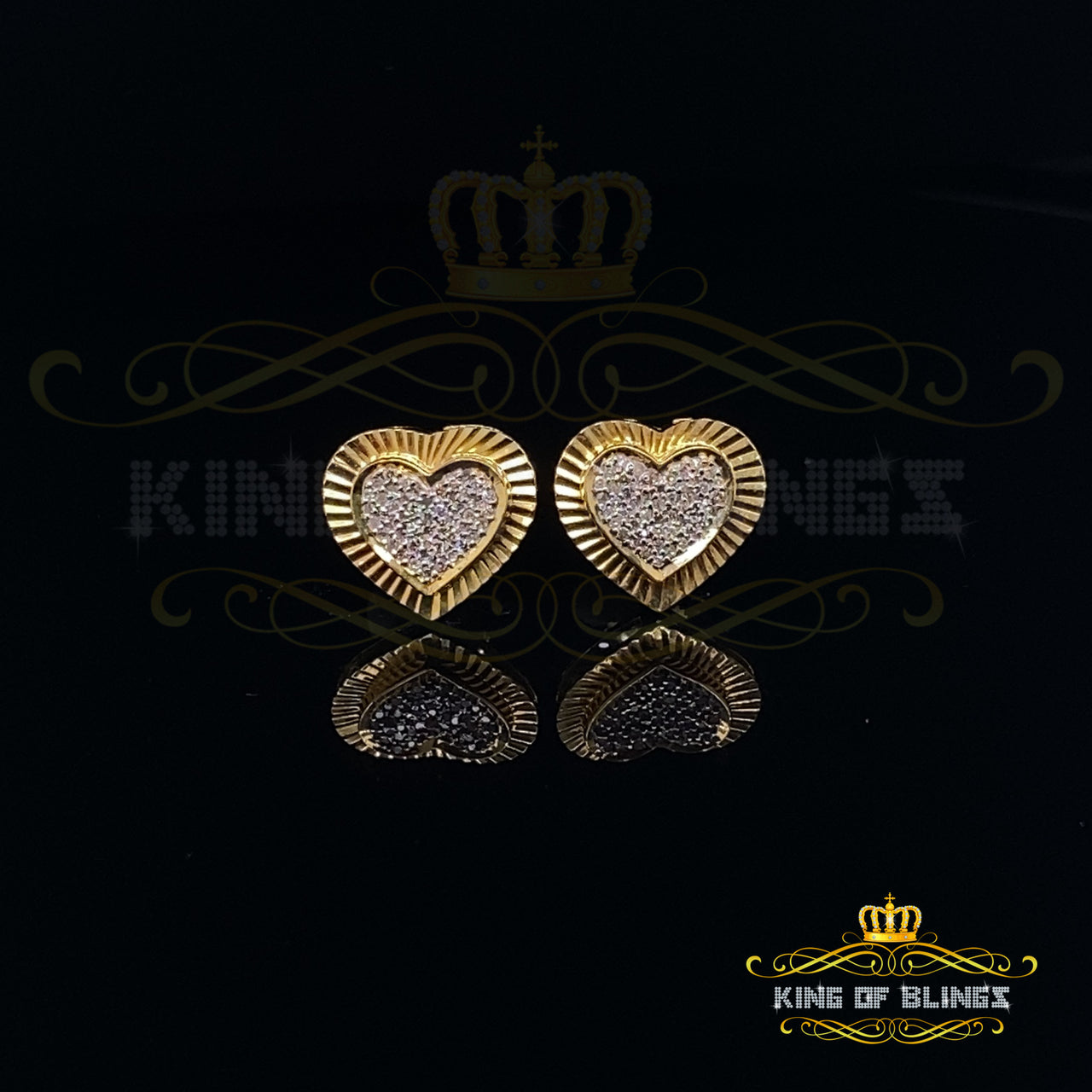 King of Blings-Aretes Para Hombre Heart 925 Yellow Silver 0.33ct Diamond Women's /Men Earrings KING OF BLINGS