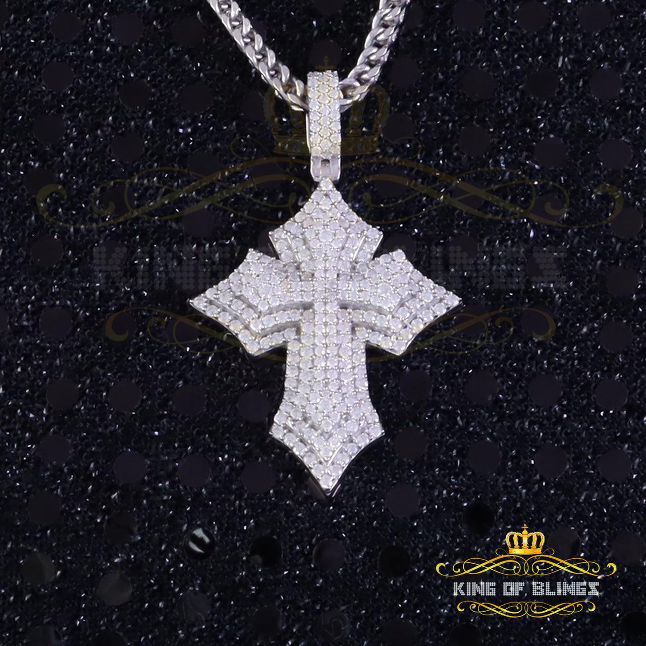 King Of Bling's Charm CROSS Pendant 2.50ct VVS D Moissanite White Sterling Silver Men's & Women KING OF BLINGS