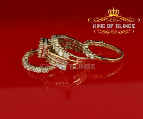 King Of Bling's Yellow 925 Silver 7.50ct Cubic Zirconia 3 Piece Halo Bridal Womens Ring Size 7 KING OF BLINGS