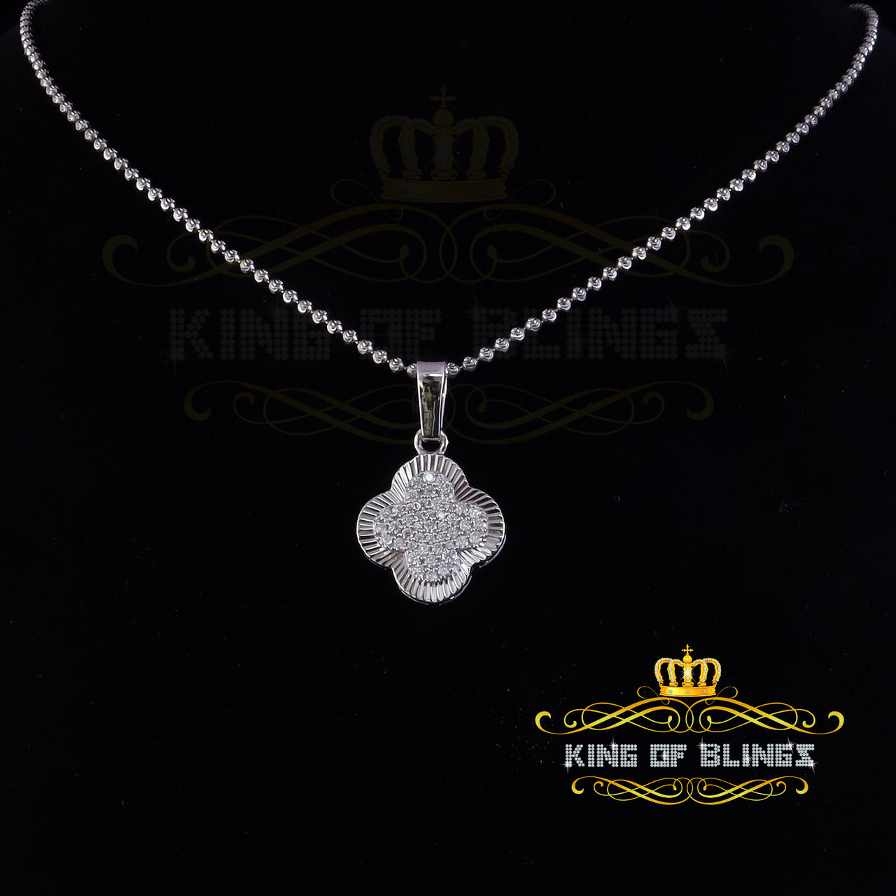 King Of Bling's White 925 Silver 1.00ct VVS D Clr Moissanite Clover Pendant for Women