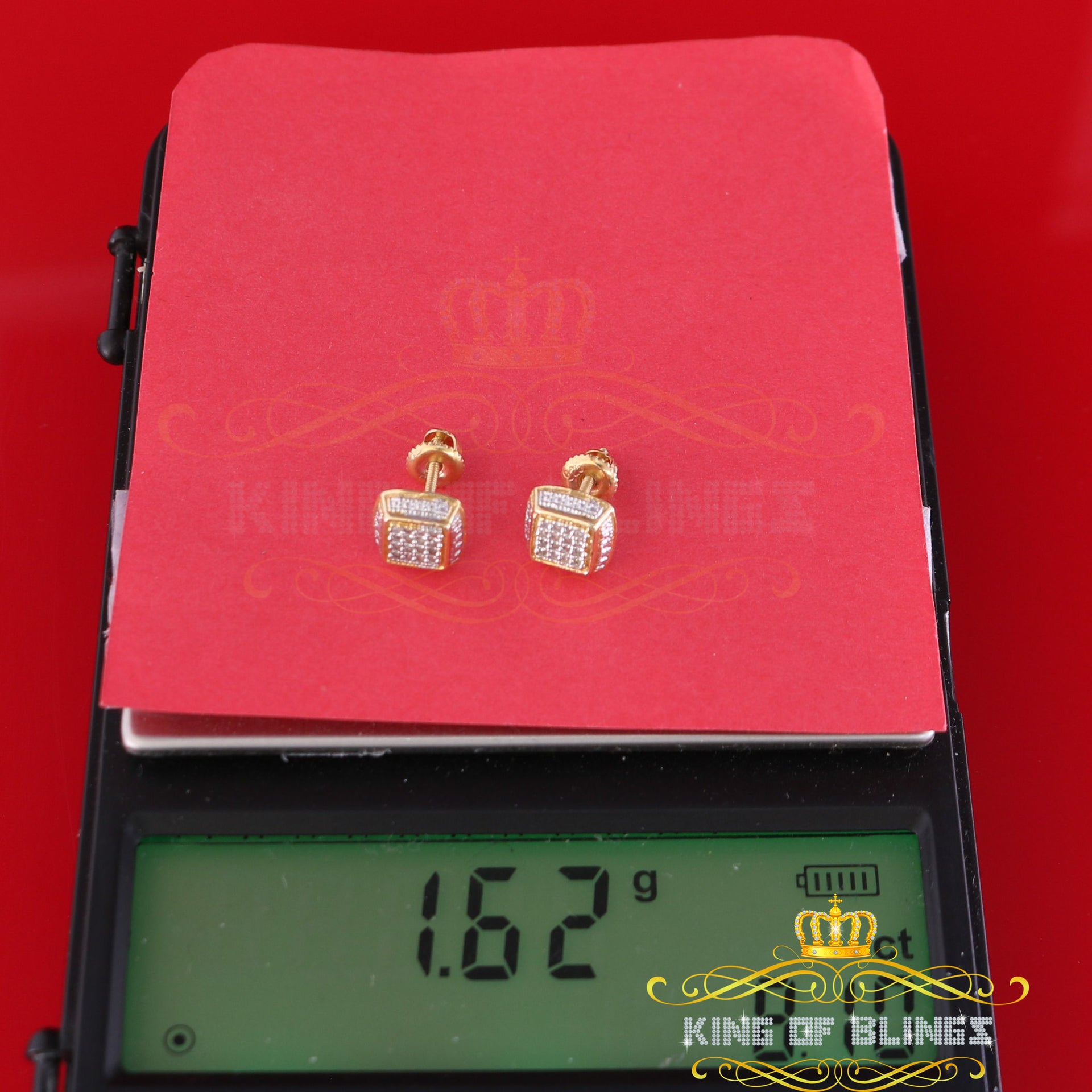 King of Blings-0.10ct Diamond Stud Earrings For Women Yellow 925 Sterling Silver Stud For Men KING OF BLINGS