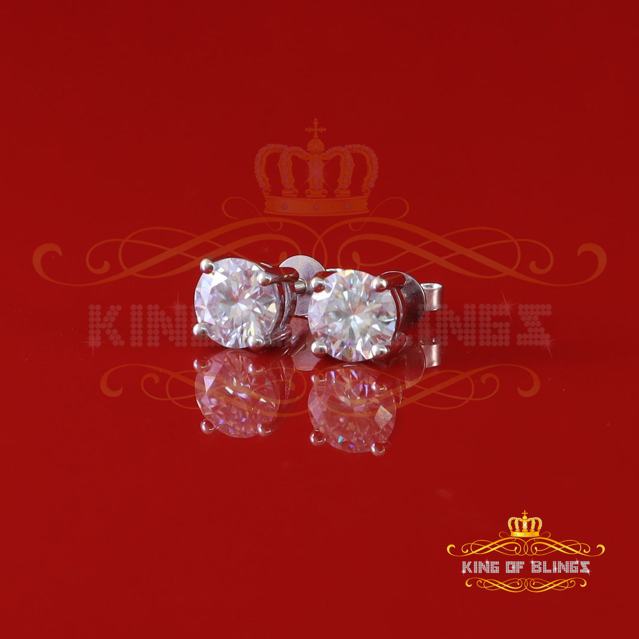 King Of Bling's 10k Real White Gold with 3.50ct Round VVS 'D' Color Moissanite Stud Earrings