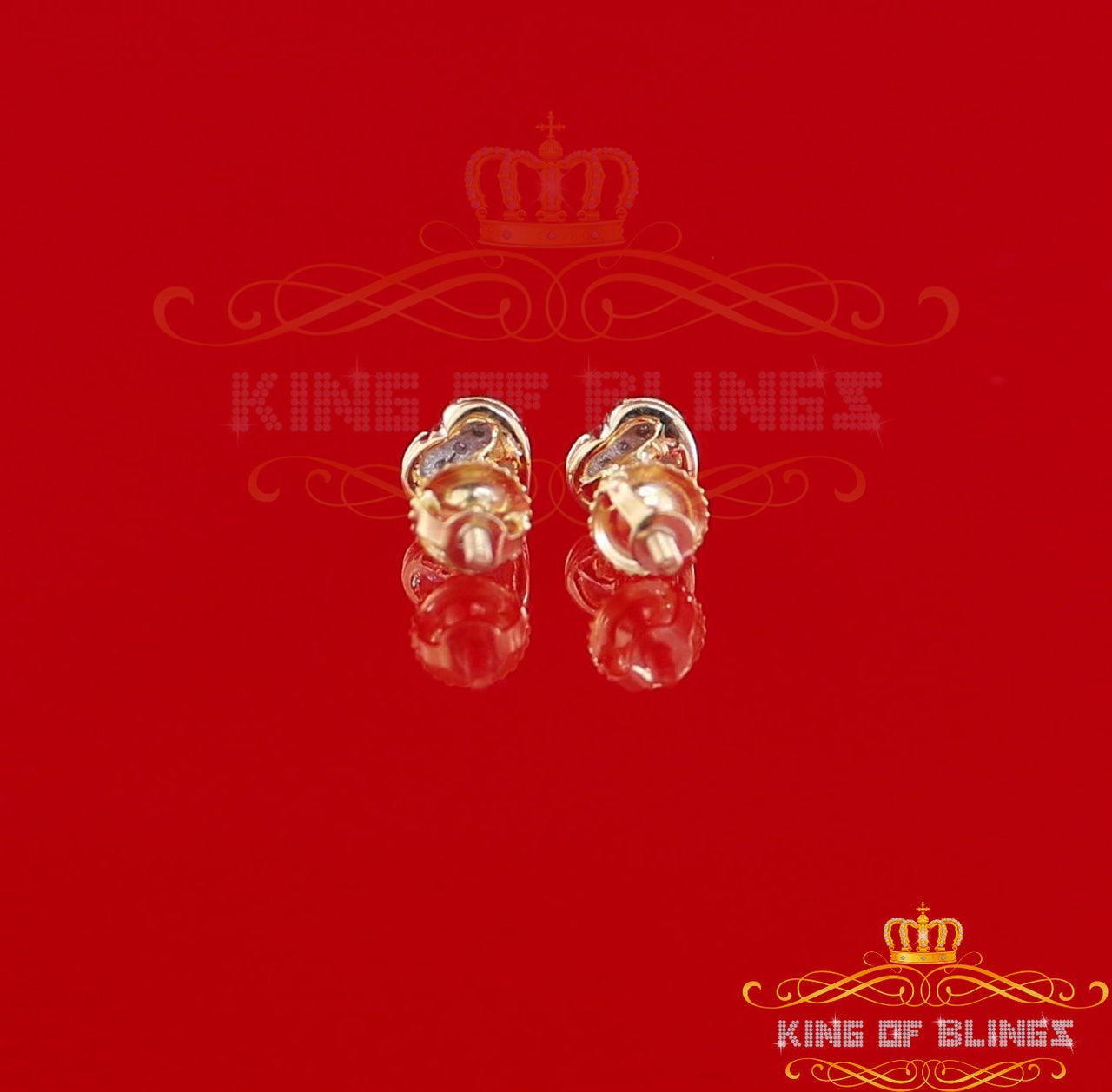 King Of Bling's 10K Real Yellow Gold Real Diamond 0.05CT Men's/Women's Stud Micro Heart Earring