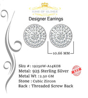 King of Blings- Aretes Para Hombre 925 White Silver 1.48ct Cubic Zirconia Round Women's Earring KING OF BLINGS