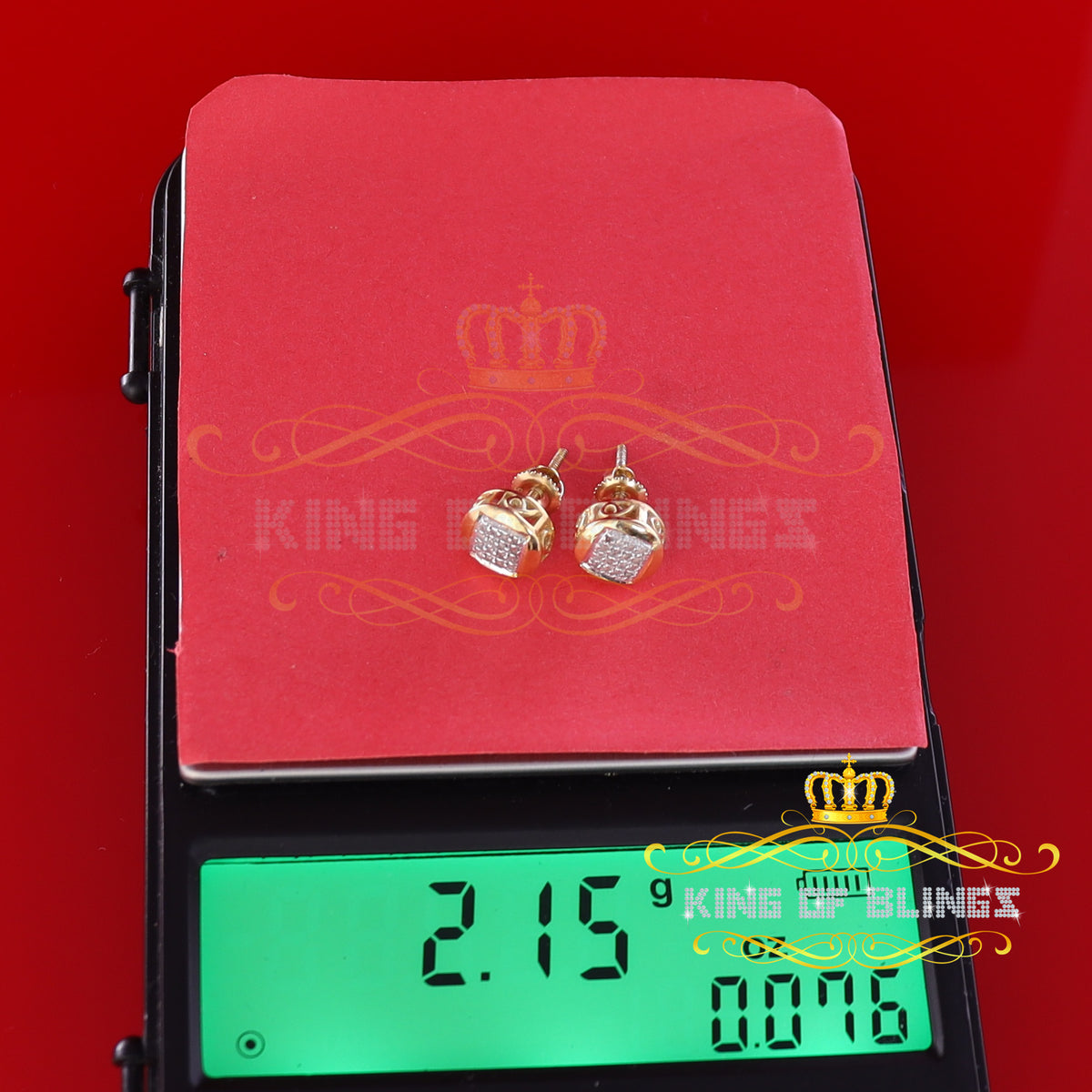 King Of Bling's 0.10ct Diamond 925 Sterling Silver Yellow For Women's & Men's Round Stud Earring KING OF BLINGS
