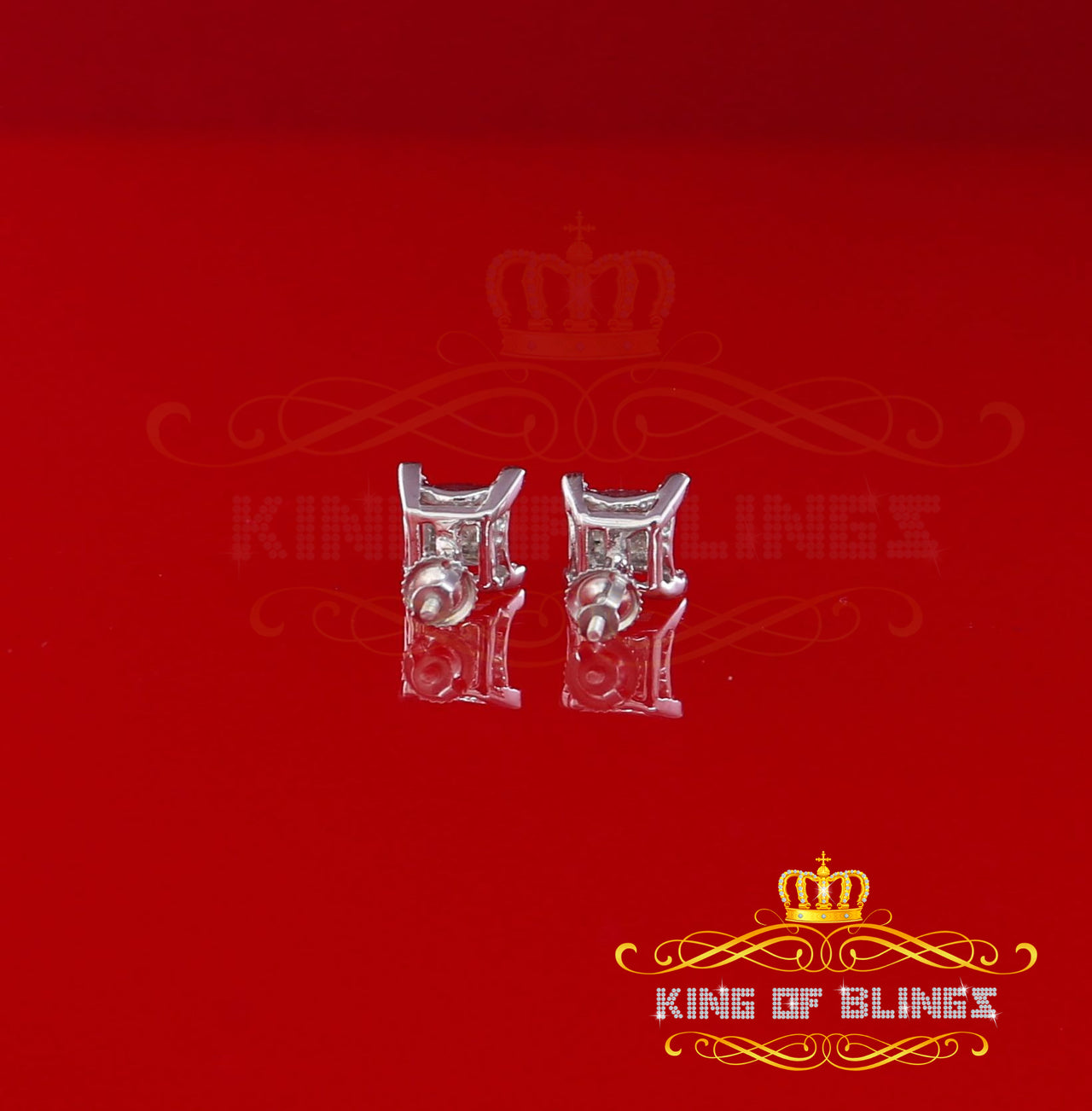 King Of Bling's White 925 Sterling Silver Hip Hop 0.15ct Diamond Men's & Women's Square Earring