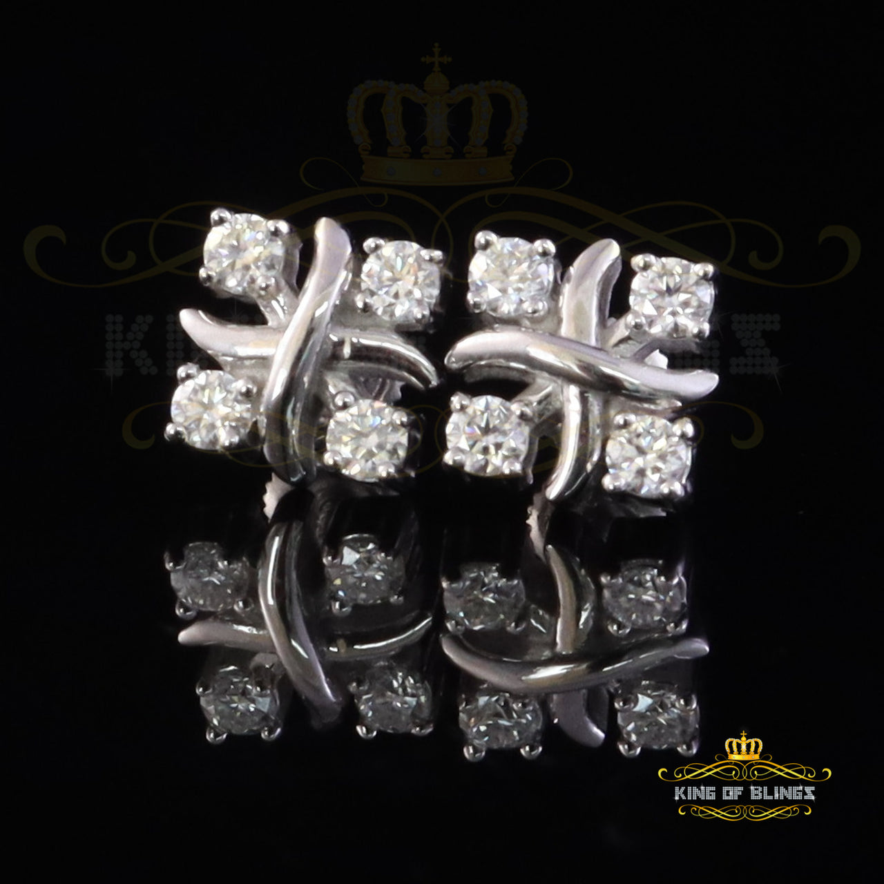 King of Bling's 925 White Silver 0.50ct VVS 'D' Moissanite XOXO Stud Earring Men's/Womens King of Blings