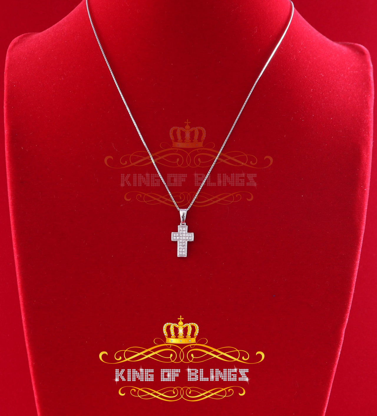 King Of Bling's Beautiful CROSS Shape Sterling White Silver Pendant with 0.26ct Cubic Zirconia