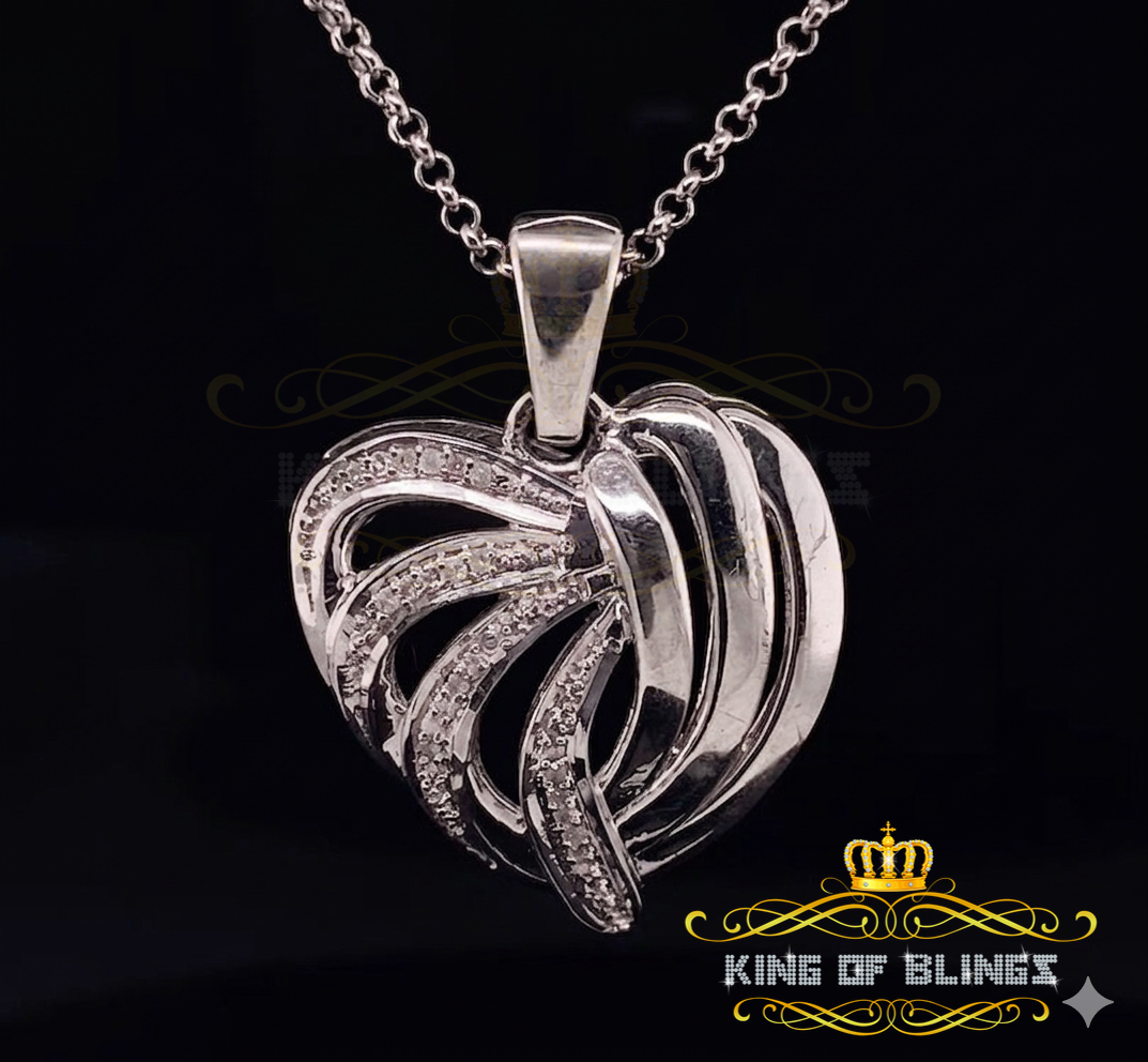 King Of Bling's Real 0.12CT Diamond HEART in 925 Sterling Silver White Charm Necklace Pendant KING OF BLINGS