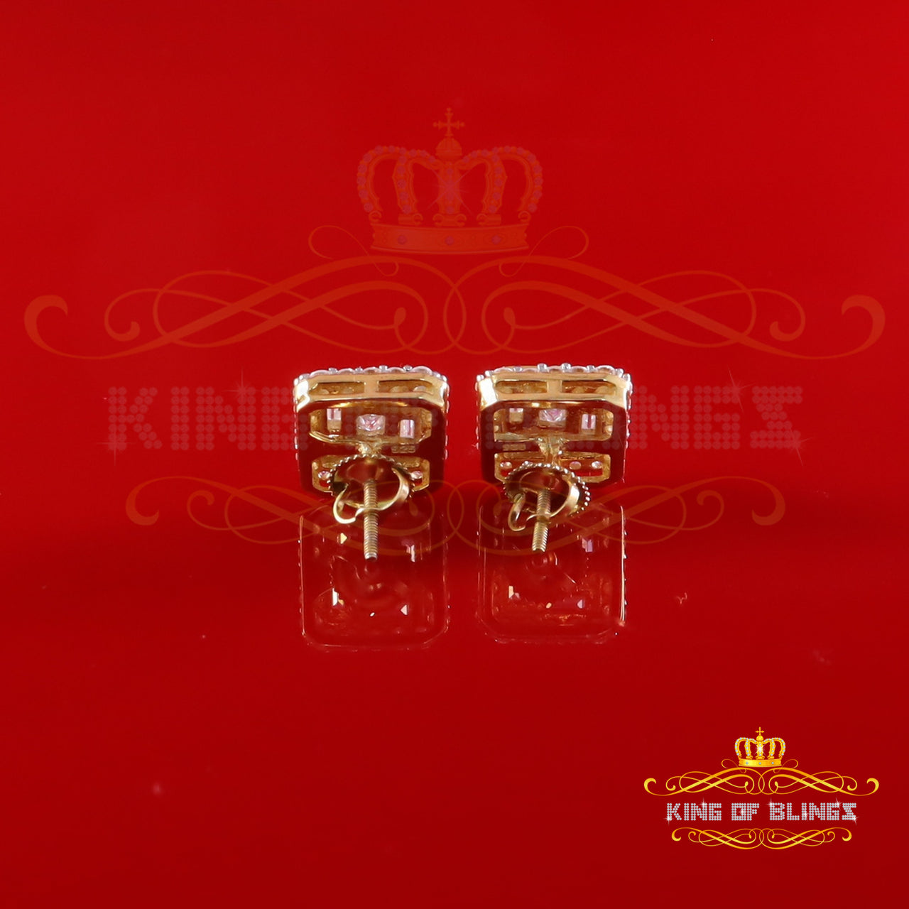 King  of Bling's New Men's Square Yellow Stud 925 Silver 1.66ct VVS 'D' Moissanite Womens Earring KING OF BLINGS