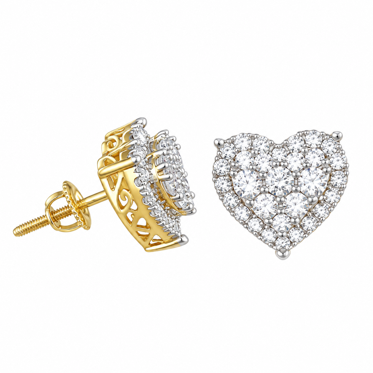 King of Bling's Aretes Para Hombre 925 Yellow Silver 1.64ct Cubic Zirconia Heart Women's Earring KING OF BLINGS
