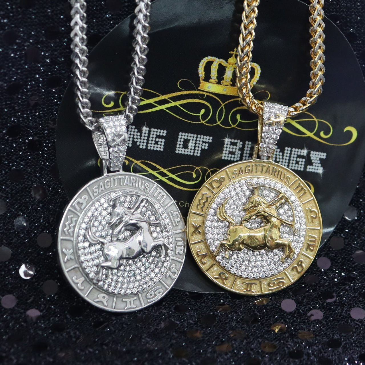 2.23ct Cubic Zirconia Sterling Yellow Silver SAGITTARIUS Pendant For Men & Women KING OF BLINGS