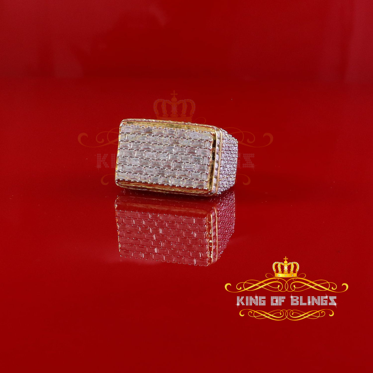 King of Bling's Men's/Womens 925 White Silver 6.50ct VVS 'D' Moissanite Rectangle Rings Size 10