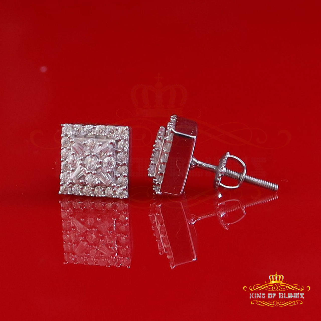King of Bling's 0.75ct Square Earrings For Mens & Womens Moissanite 925 Sterling Silver White
