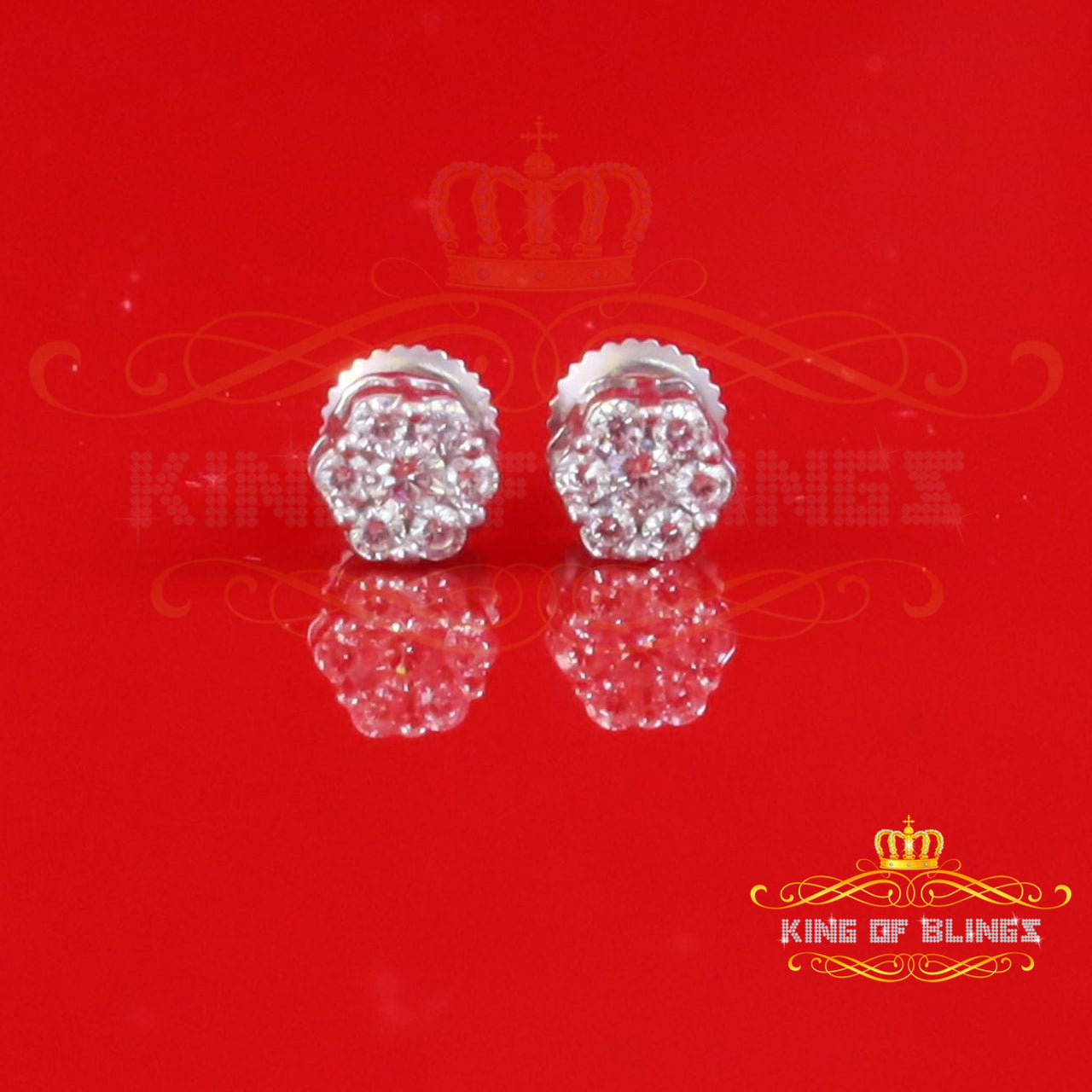 King of Bling's 1.14ct Cubic Zirconia 925 White Silver Sterling Hip Hop Floral Women's Earrings