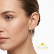King Of Bling's 0.05ct Diamond For Yellow 925 Sterling Silver Men's & Women's Square Earrings KING OF BLINGS