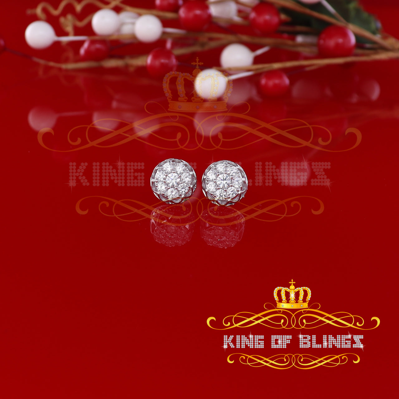 King of Blings- 2.02ct Cubic Zirconia 925 White Sterling Silver Women's Hip Hop Flower Earrings KING OF BLINGS