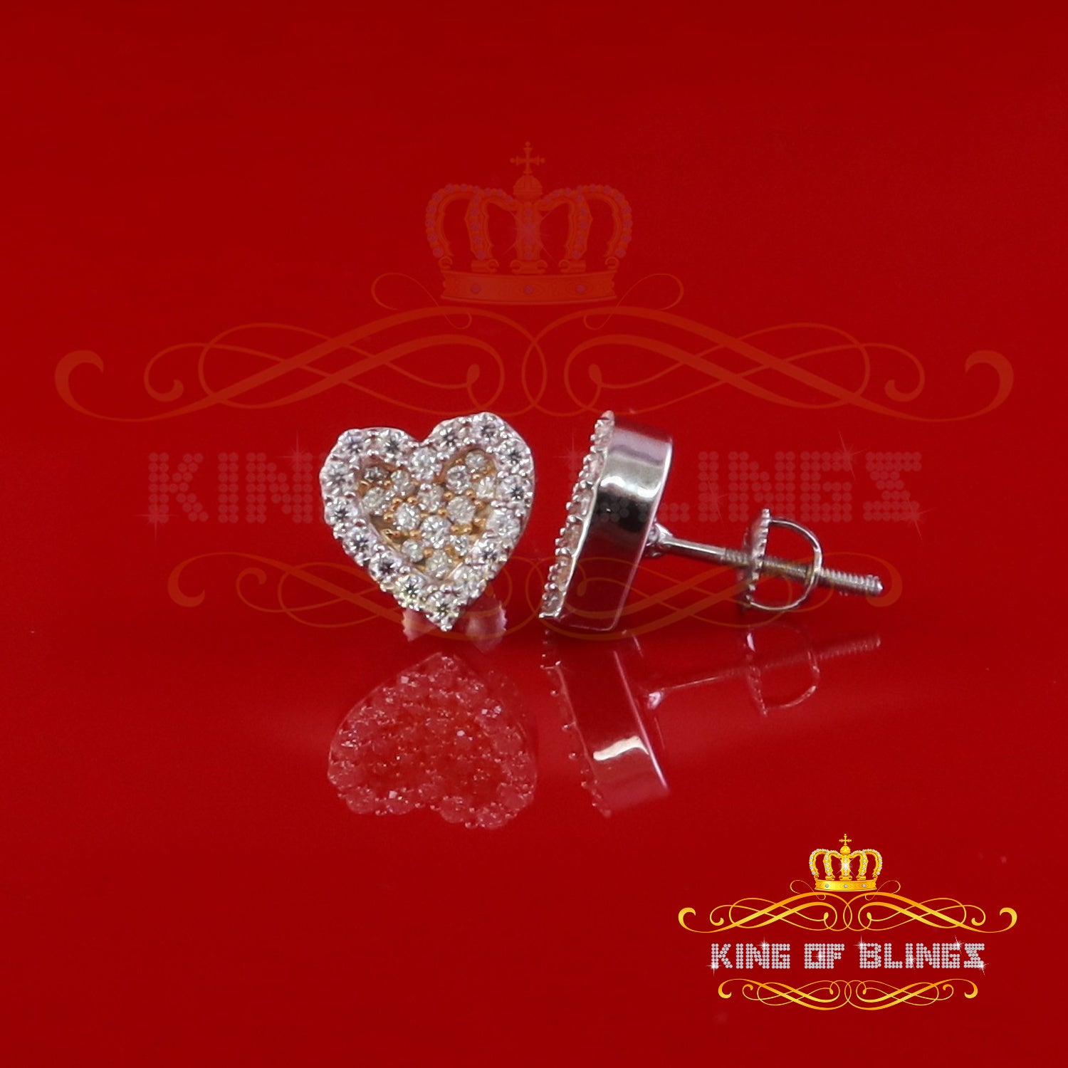 King  of Bling's 925 Yellow Silver 0.66ct VVS 'D' Moissanite Heart Stud Earring Men's/Womens King of Blings