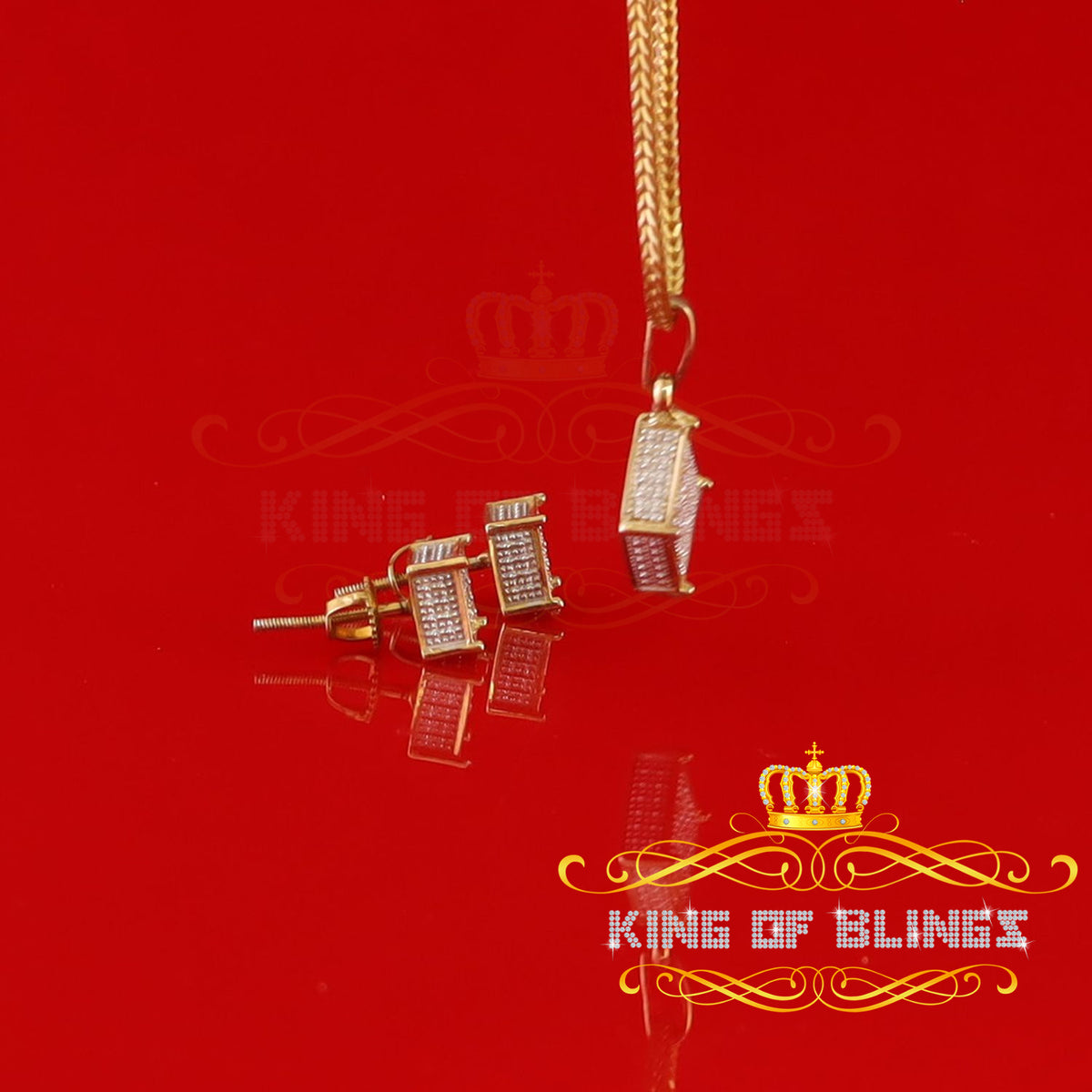King of Bling's 925Yellow Silver 0.33CT Genuine Diamond Kite Shape Medallion Pendant&Earring Set King of Blings