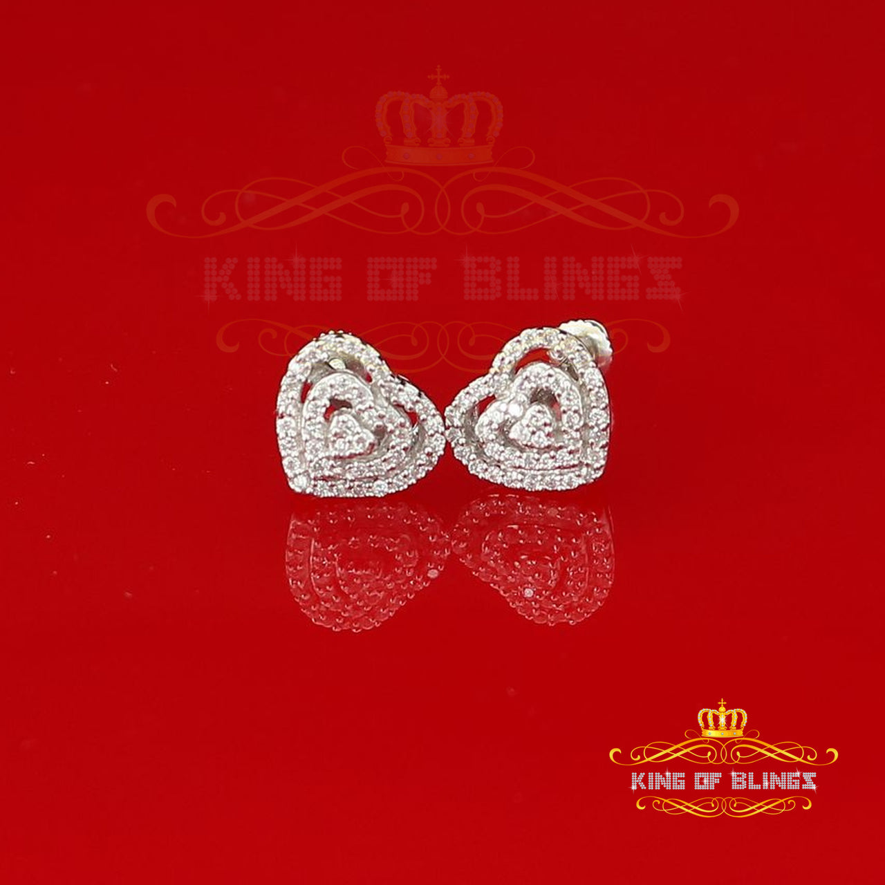 King of Blings- 925 White Silver 1.07ct Cubic Zirconia Women's & Men's Hip Hop Heart Earrings
