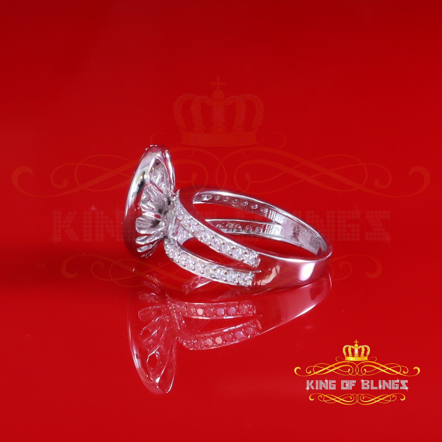 King Of Bling's85 Cubic Zirconia Stones Baggutte 925 Silver White Dual Heart Women Ring Size 7 KING OF BLINGS
