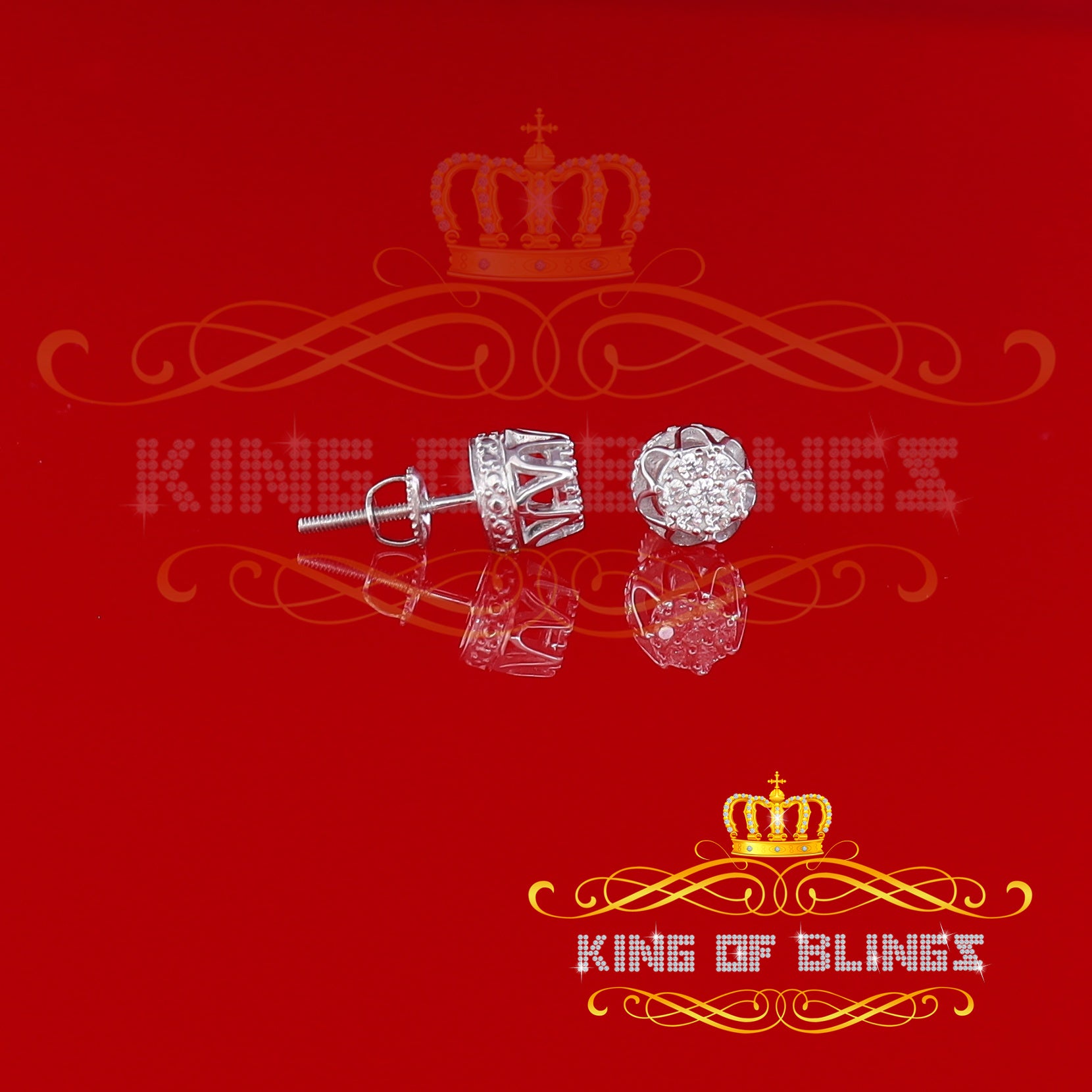 King of Blings- 925 White Silver Sterling 0.36ct Cubic Zirconia Hip Hop Floral Women's Earrings KING OF BLINGS