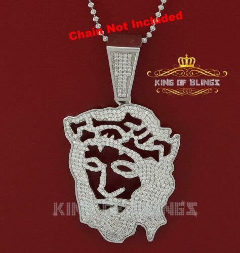10.24ct Cubic Zirconia White Silver Sterling Mens Jesus Face Beautiful Pendant KING OF BLINGS