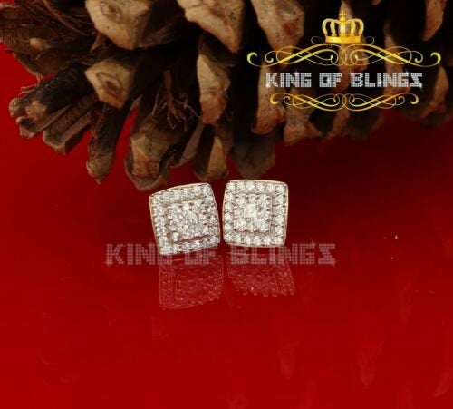 King of Bling's Hip Hop Yellow Silver Screw Back 1.04ct Cubic Zirconia Women's Square Earrings KING OF BLINGS