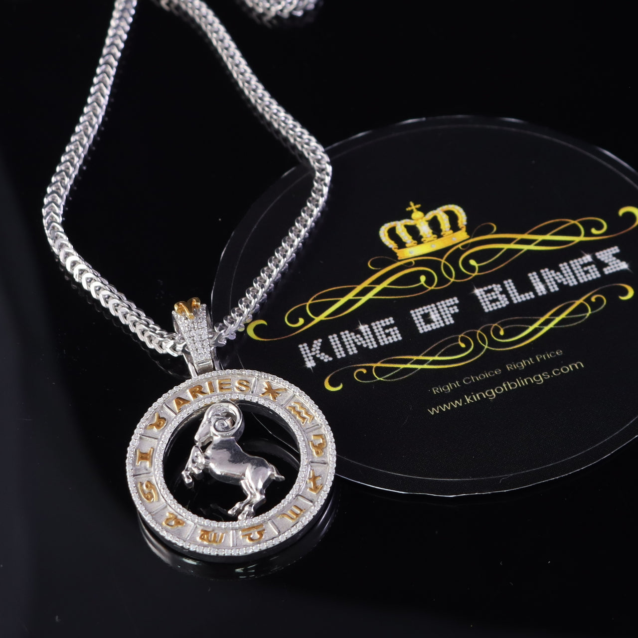 King Of Bling's ARIES Pendant For Men's & Women's 1.77ct Cubic Zirconia Sterling white Silver