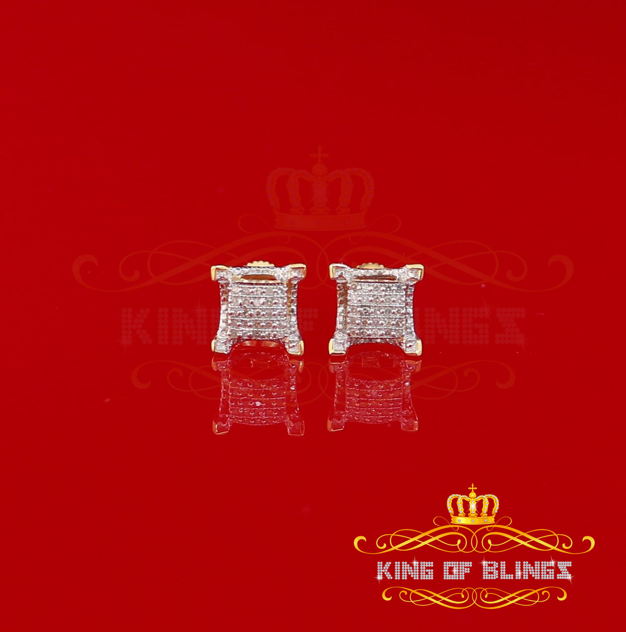 King of Blings-Yellow 925 Sterling Silver Hip Hop 0.15ct Diamond Men's & Women's Square Earring