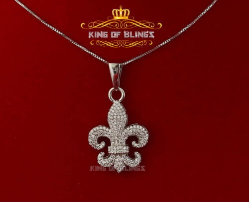 White 925 Sterling Silver with Fleur de Lis Shape Pendant 1.47ct Cubic Zirconia KING OF BLINGS
