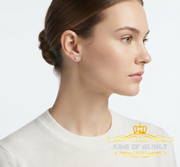 King Of Bling's Aretes Para Hombre Heart 925 White Silver 0.05ct Diamond Women's /Men's Earring KING OF BLINGS
