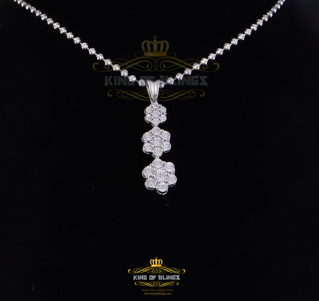King Of Bling's Tripple Floral Real 0.25ct Diamond Sterling Silver White Charm Fashion Pendant KING OF BLINGS