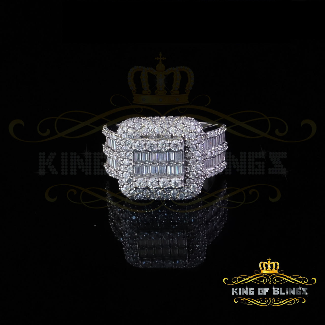 King of Bling's Men's/Women White Silver 5.50ct VVS D Baguetts Moissanite Square Pinky Ring SZ11 King of Blings