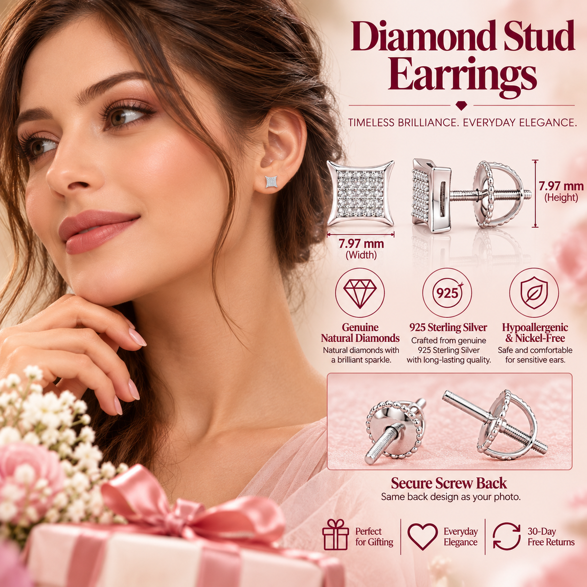 King Of Bling's 925 Sterling Silver 0.15ct Small Diamond For Women's & Men's White Kite Earring KING OF BLINGS