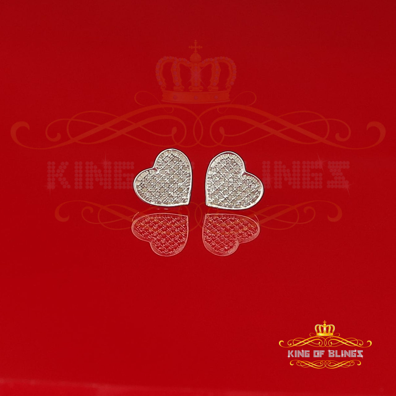 King Of Bling's Aretes Para Hombre Heart 925 White Silver 0.25ct Diamond Women's /Men's Earrings KING OF BLINGS