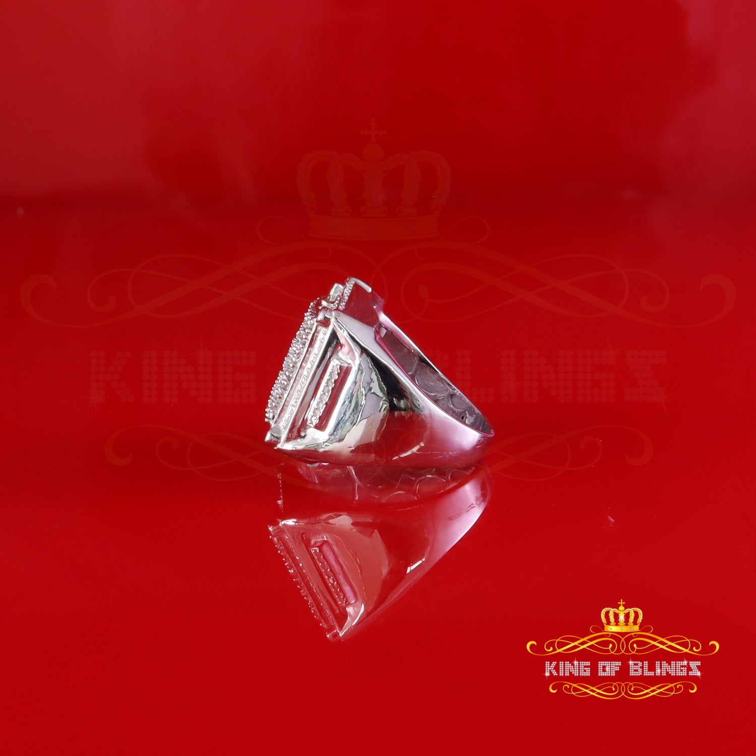King Of Bling's 0.66ct Men Real Diamond 925 White Silver Engagement Square Ring Size 10 King of Blings