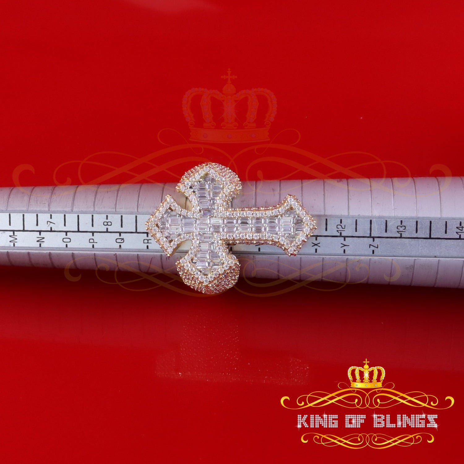 King of Bling's New Yellow Cross Rings Size 10 Men's 925 Sterling Silver 6.0ct VVS D Moissanite King of Blings