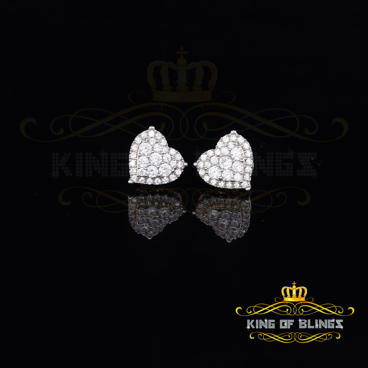 King of Bling's Aretes Para Hombre 925 Yellow Silver 2.68ct Cubic Zirconia Heart Women's Earring