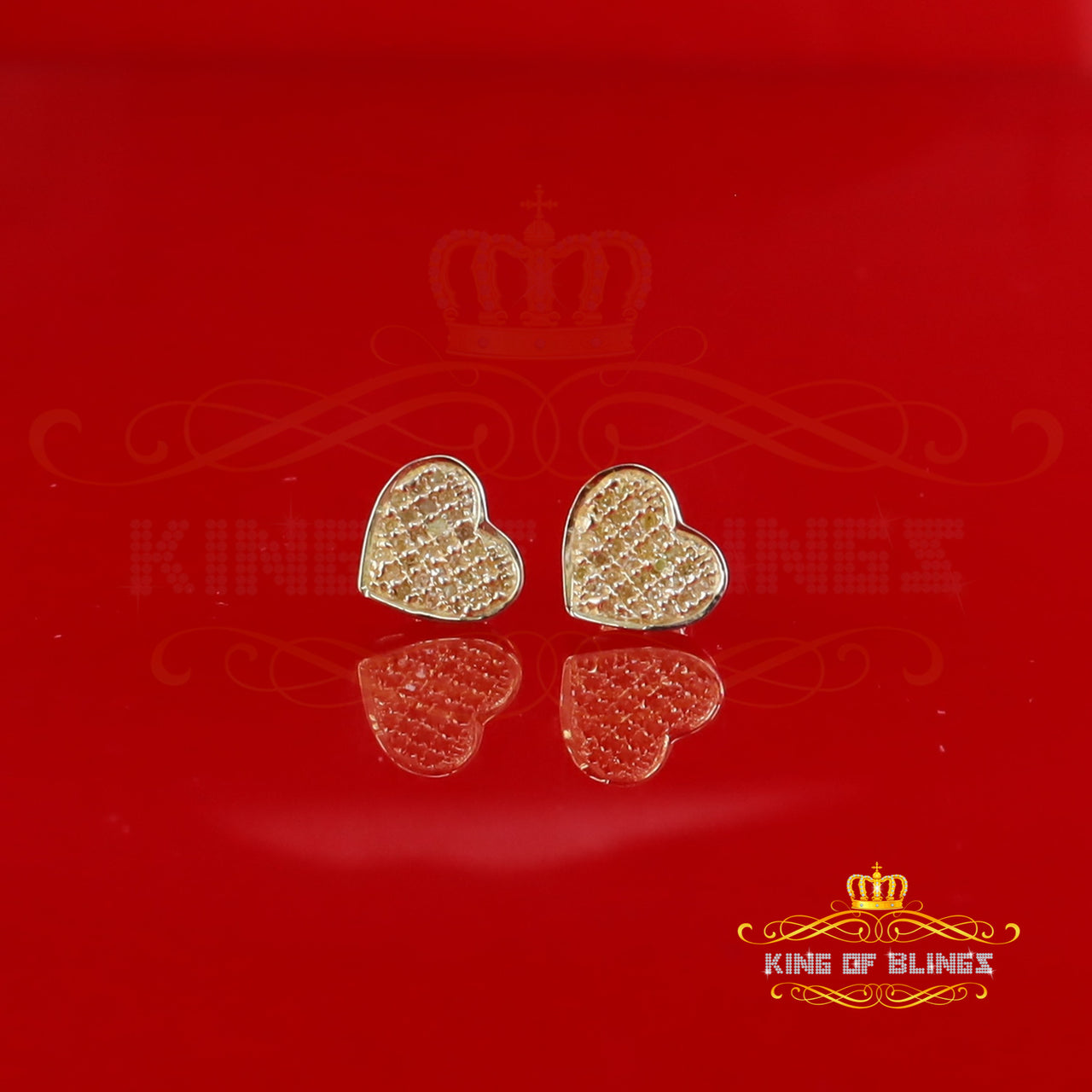 King of Blings-Aretes Para Hombre Heart 925 Yellow Silver 0.15ct Diamond Women's /Men's Earring