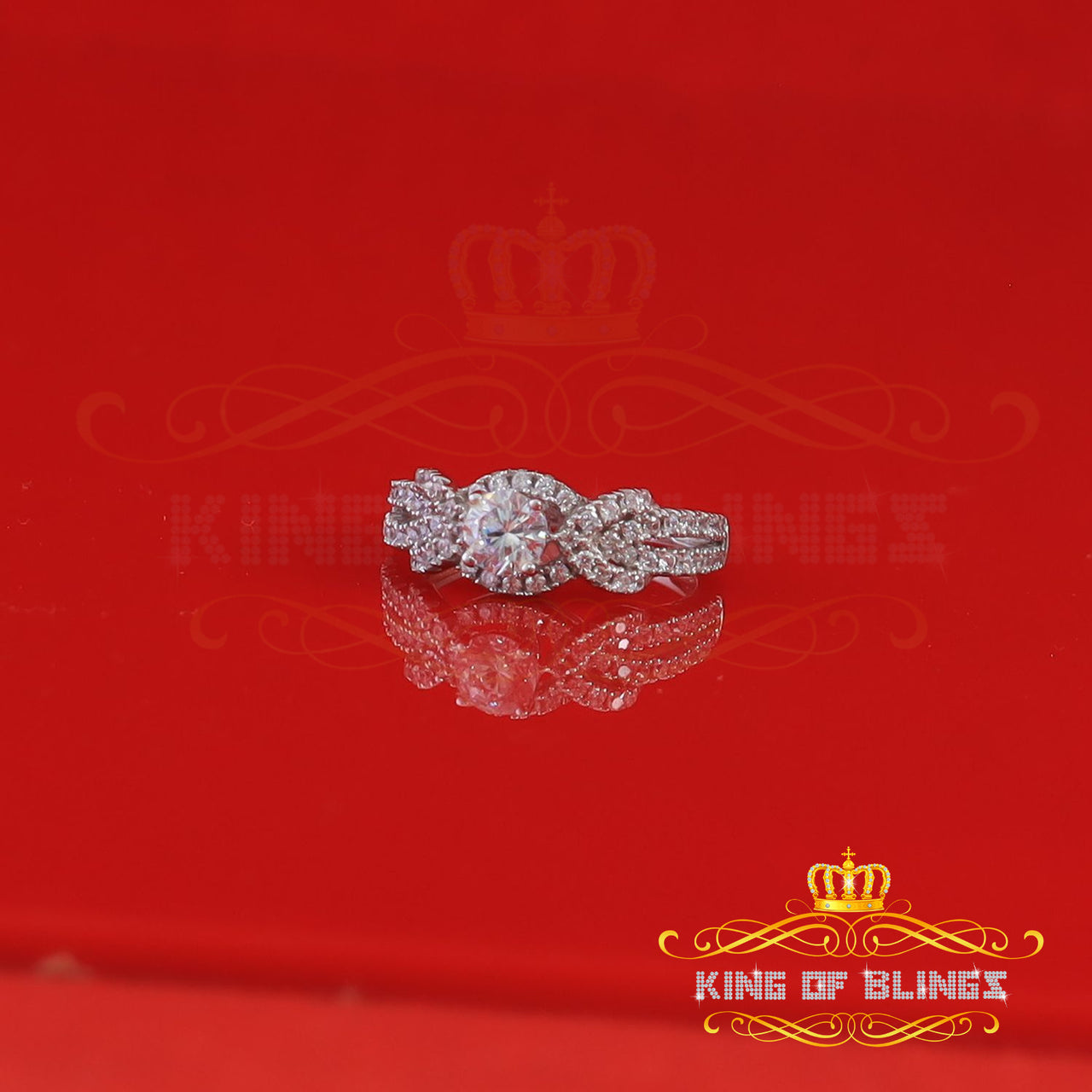 King Of Bling's2.00ct Cubic Zirconia Sterling White Silver Round Engagement Womens Ring Size 7