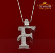 Fancy 925 Silver White Initial Letter "F" Pendant with 11.37ct Cubic Zirconia KING OF BLINGS