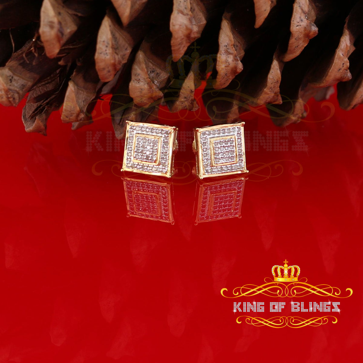 King Of Bling's 0.20ct Genuine Diamond 925 Yellow Sterling Silver Hip Hop Men's/Women's Earrings KING OF BLINGS