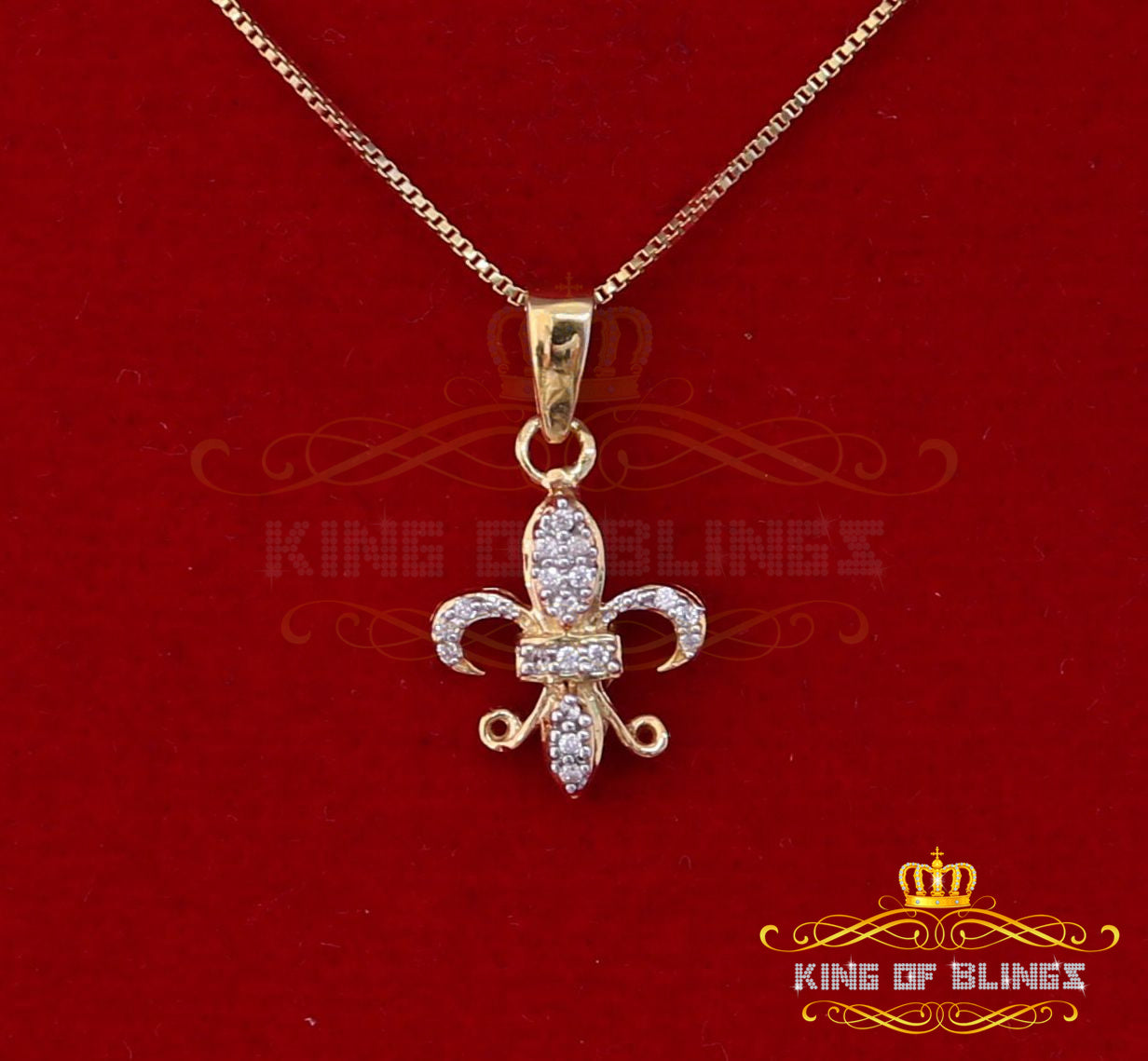King Of Bling's Promise Yellow Sterling Silver Fleur de Lis Pendant with 0.17ct Cubic Zirconia