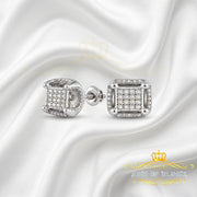 King Of Bling's 0.10 ct Real Diamond 3D Puff Cushion Square Crown White 925 Silver Stud Earrings KING OF BLINGS